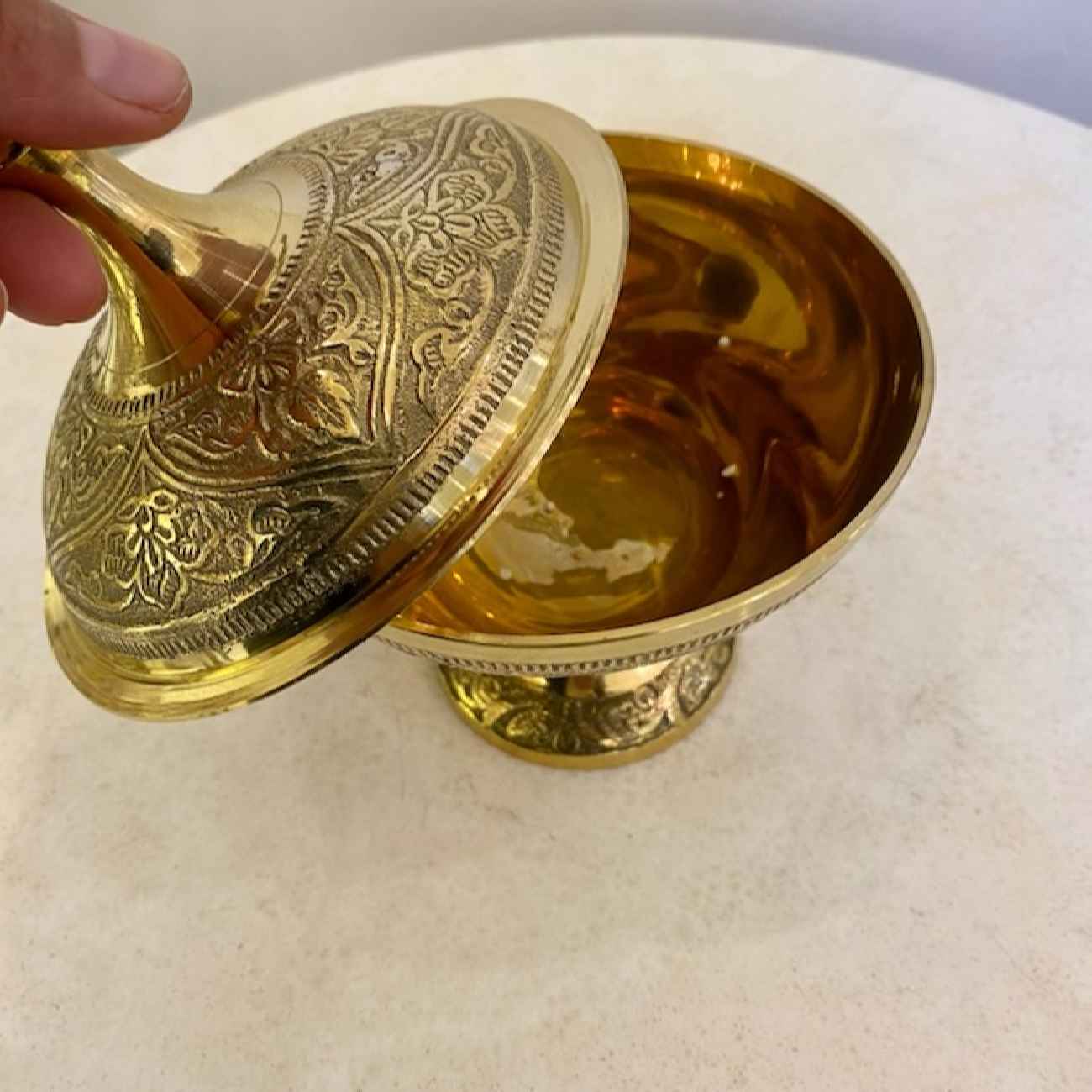 Price and Buy Brass Sugar Bowl with Decorative Lid & Footed - Image 3