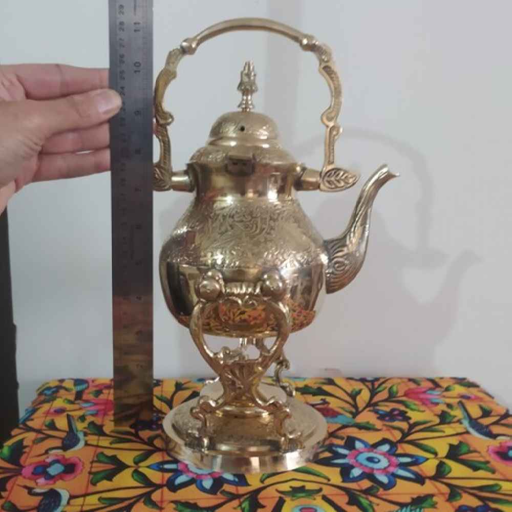 Price and Buy Brass Teapot & Warmer Hand-Engraved with Elegant Etched Design Golden - Image 3