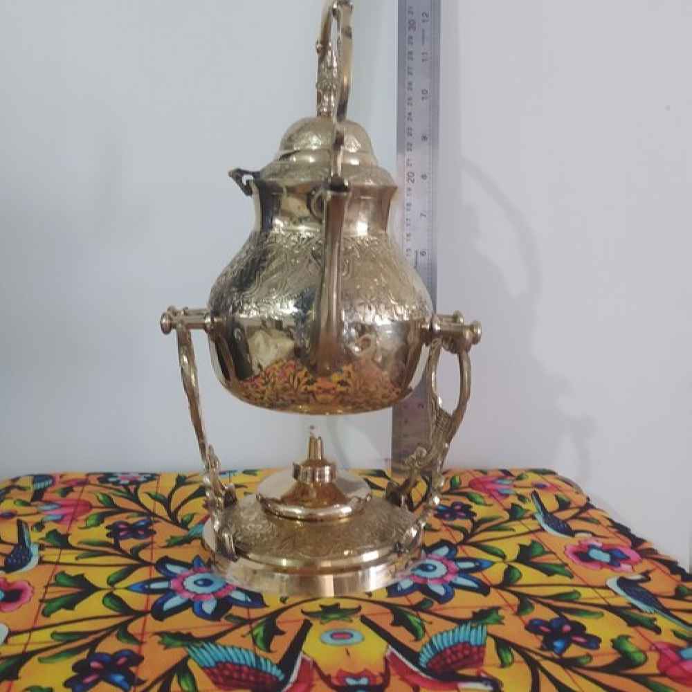 Price and Buy Brass Teapot & Warmer Hand-Engraved with Elegant Etched Design Golden - Image 4
