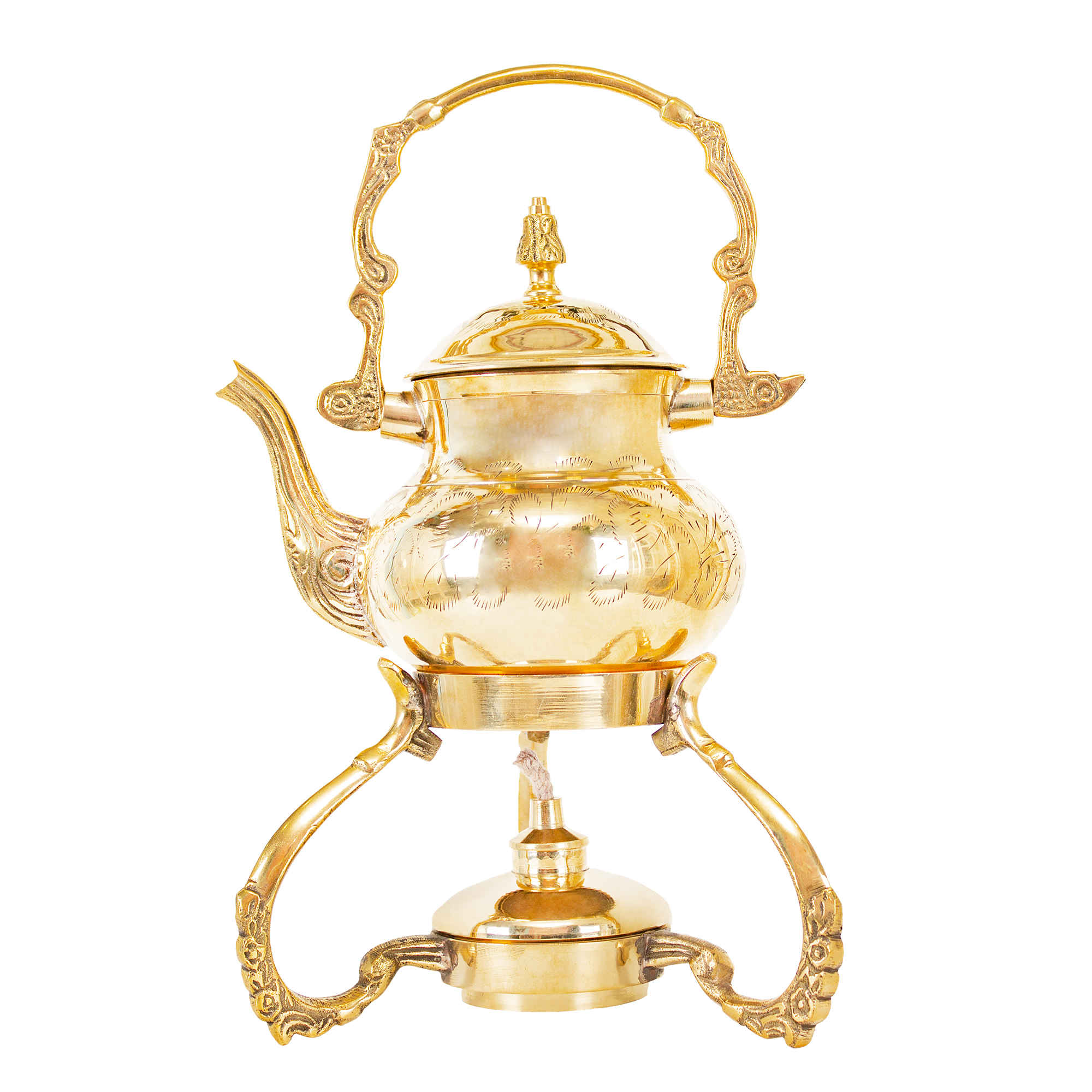 Price and Buy Brass Teapot with Warmer Base Hand Engraved Artisanal Design
