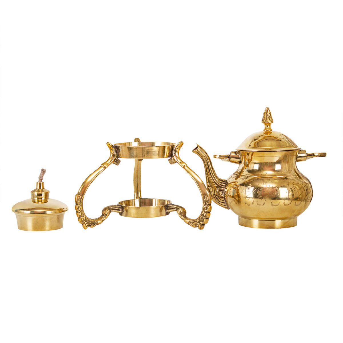 Price and Buy Brass Teapot with Warmer Base Hand Engraved Artisanal Design - Image 3