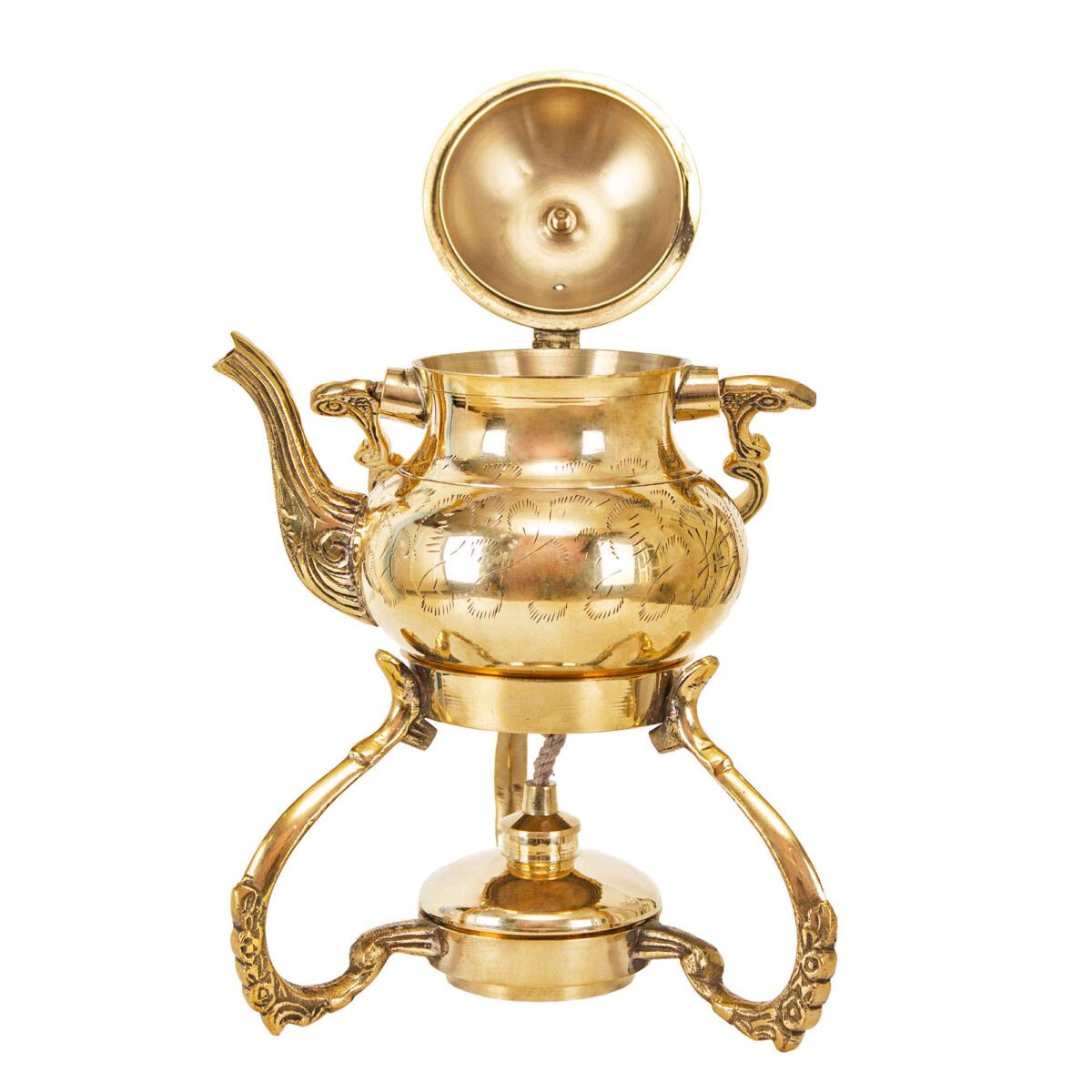 Price and Buy Brass Teapot with Warmer Base Hand Engraved Artisanal Design - Image 4