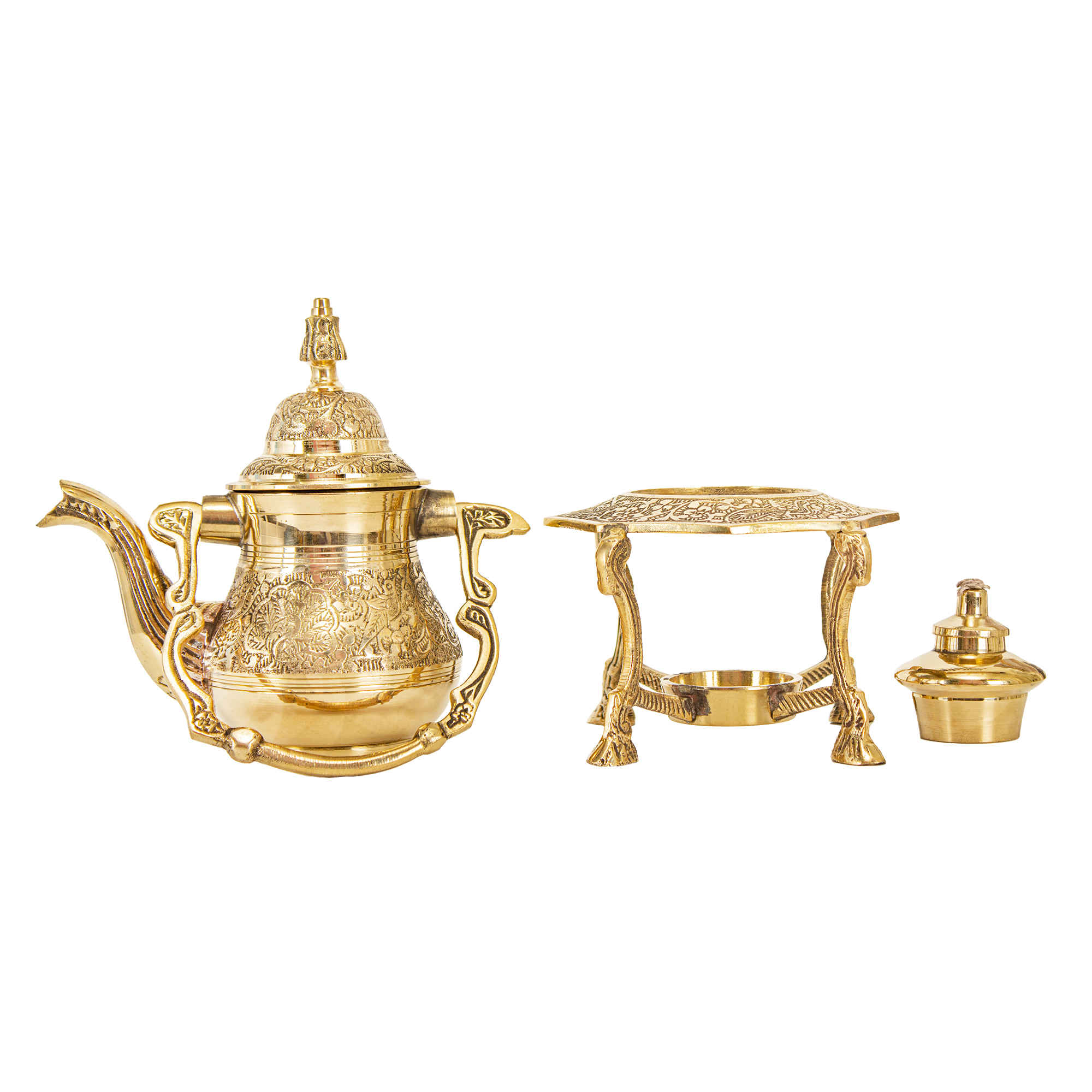 Price and Buy Brass Teapot with Warmer Base Hand Engraved Luxurious Design - Image 4
