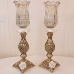 Price and Buy Bronze Candle Holder with White Blossom Flower Design