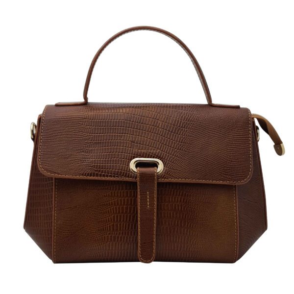 Price and Buy Brown Leather Bauletto Handbag with Single Handle & Long Strap_68fe8e89c979d.jpeg Price and Buy Brown Leather Bauletto Handbag with Single Handle & Long Strap