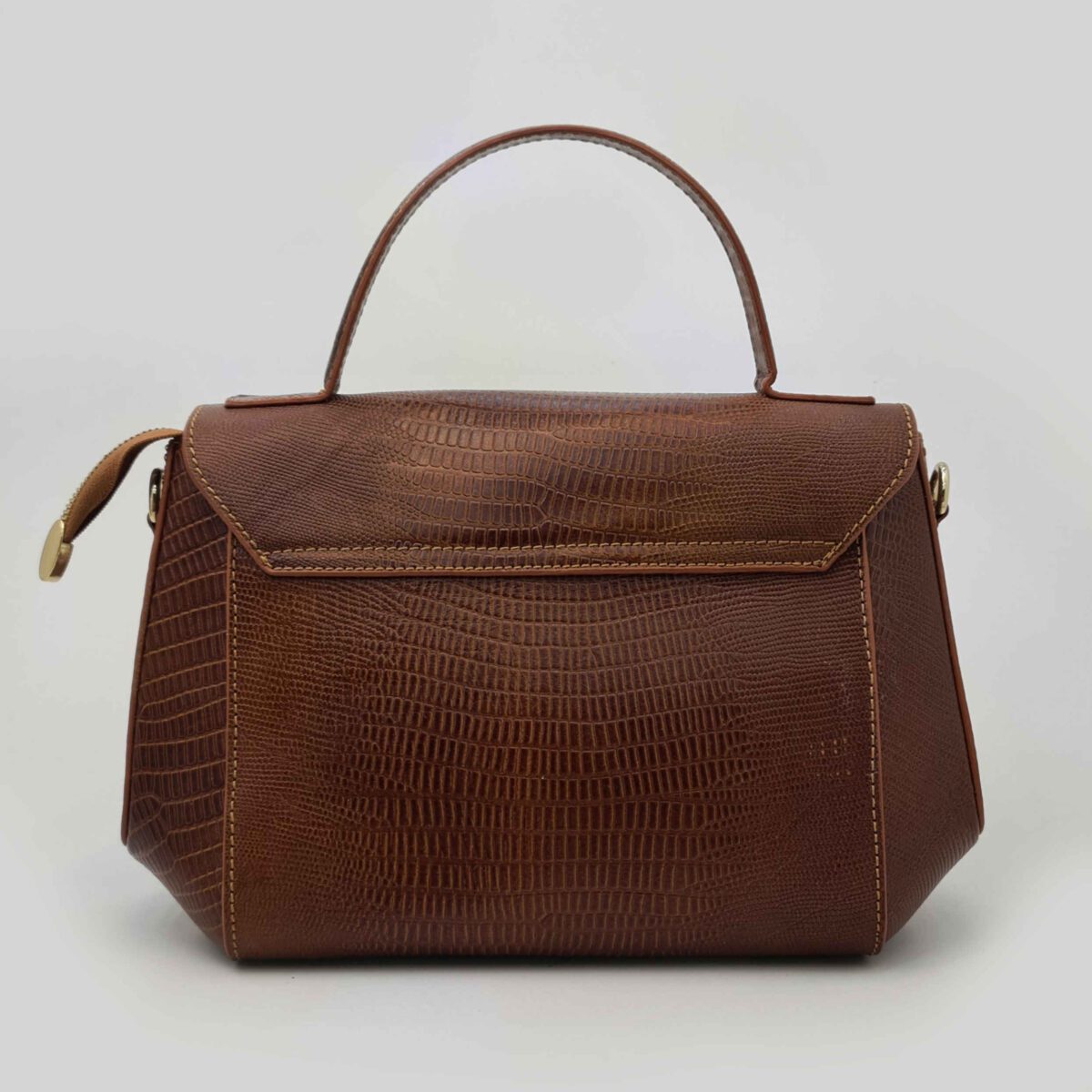 Price and Buy Brown Leather Bauletto Handbag with Single Handle & Long Strap - Image 5