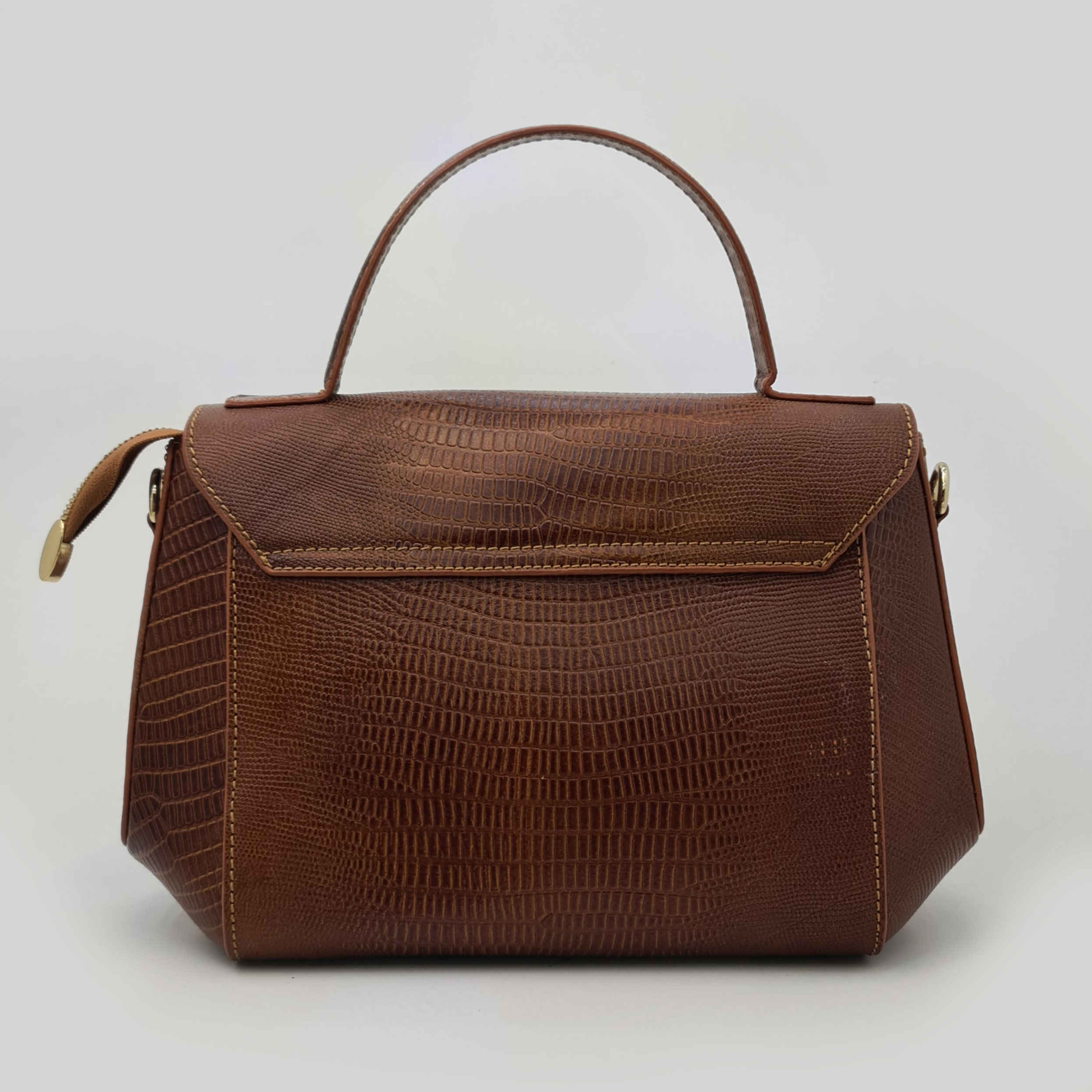 Price and Buy Brown Leather Bauletto Handbag with Single Handle & Long Strap - Image 5