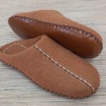 Price and Buy Brown Wool Felt Slippers with Handcrafted Decorative Stitching