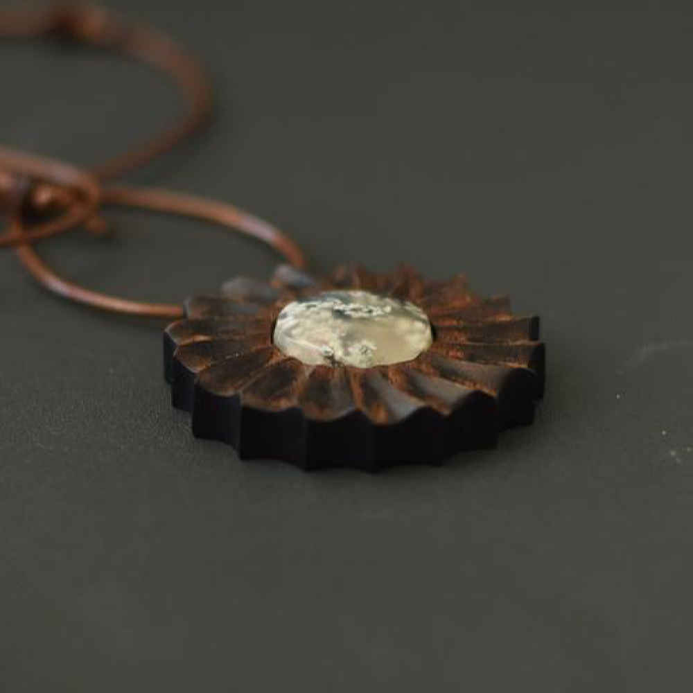 Price and Buy Carved Wood Pendant with Agate Gemstone Handcrafted Artistic Blossom - Image 3