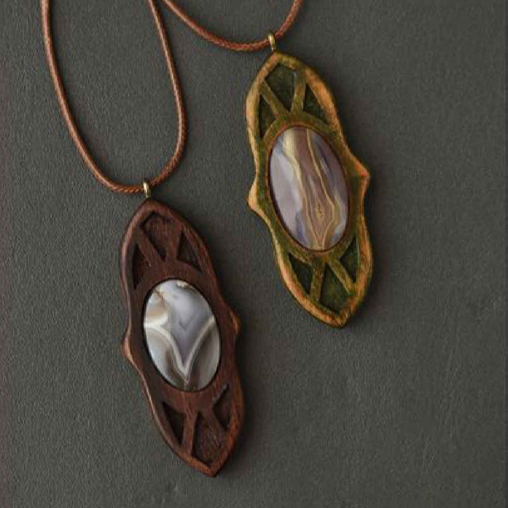 Price and Buy Carved Wood Pendant with Agate Gemstone Handcrafted Artistic Eslimi