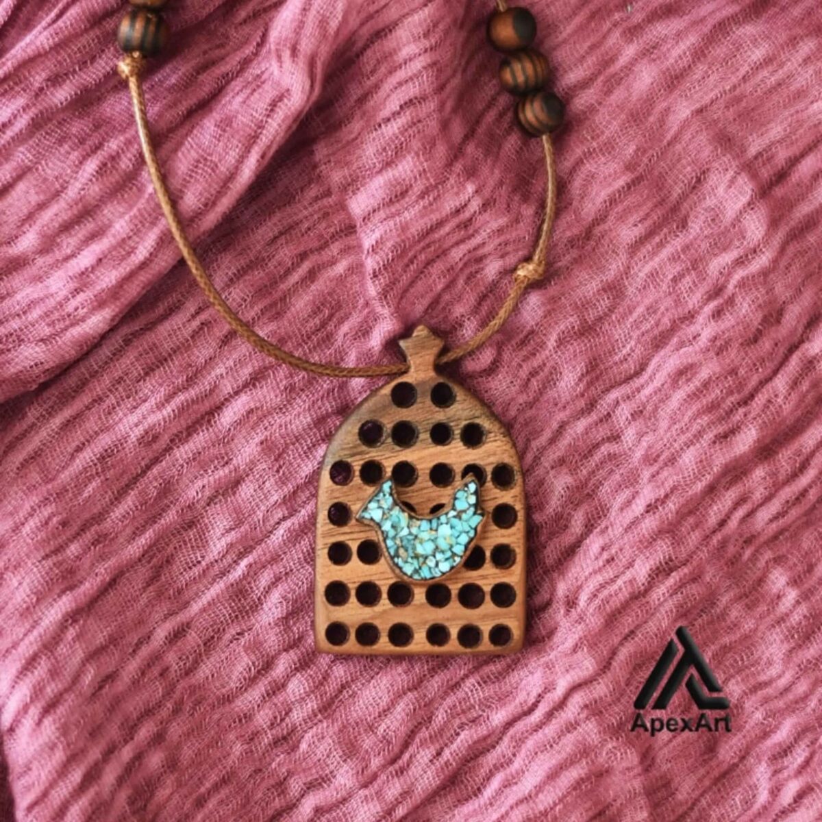 Price and Buy Carved Wood Pendant with Turquoise Gemstone Handcrafted Artistic Amin Bird - Image 4
