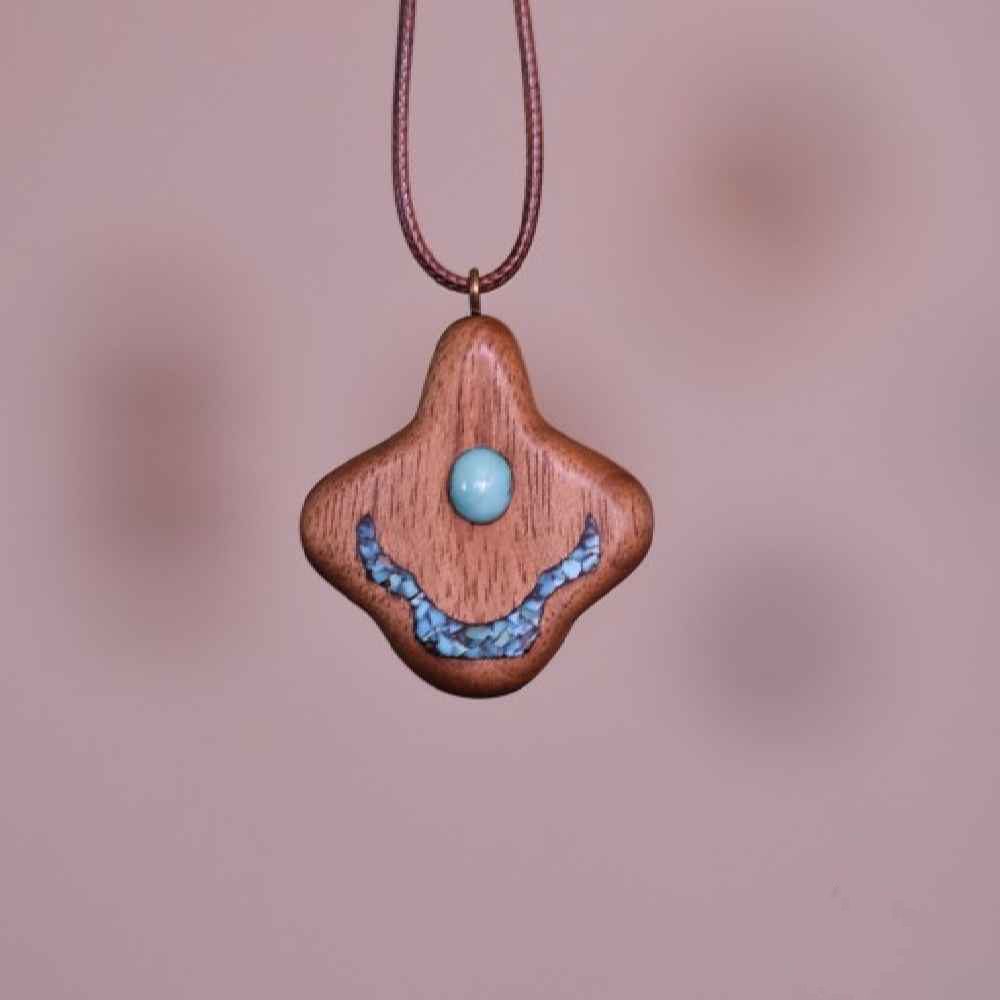 Price and Buy Carved Wood Pendant with Turquoise Gemstone Handcrafted Artistic Labkhand - Image 3