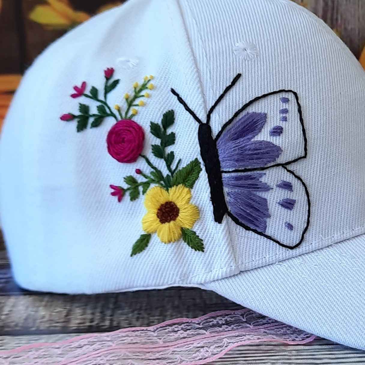 Price and Buy Casual Embroidered Cap – Soft Fabric, Clean Finish in Butterfly Pattern - Image 4
