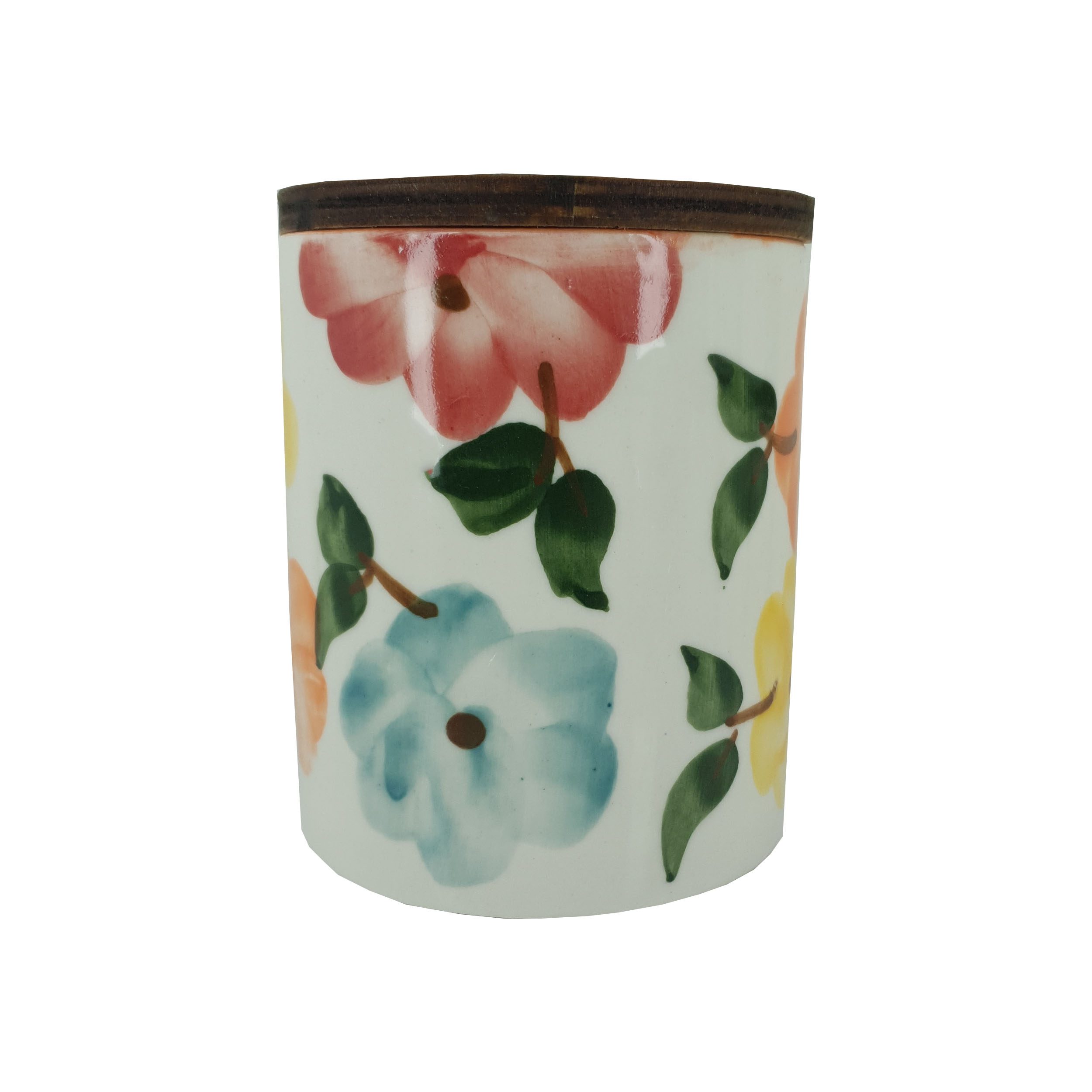 Price and Buy Ceramic Canister Jar in Floral Design with Wooden Lid