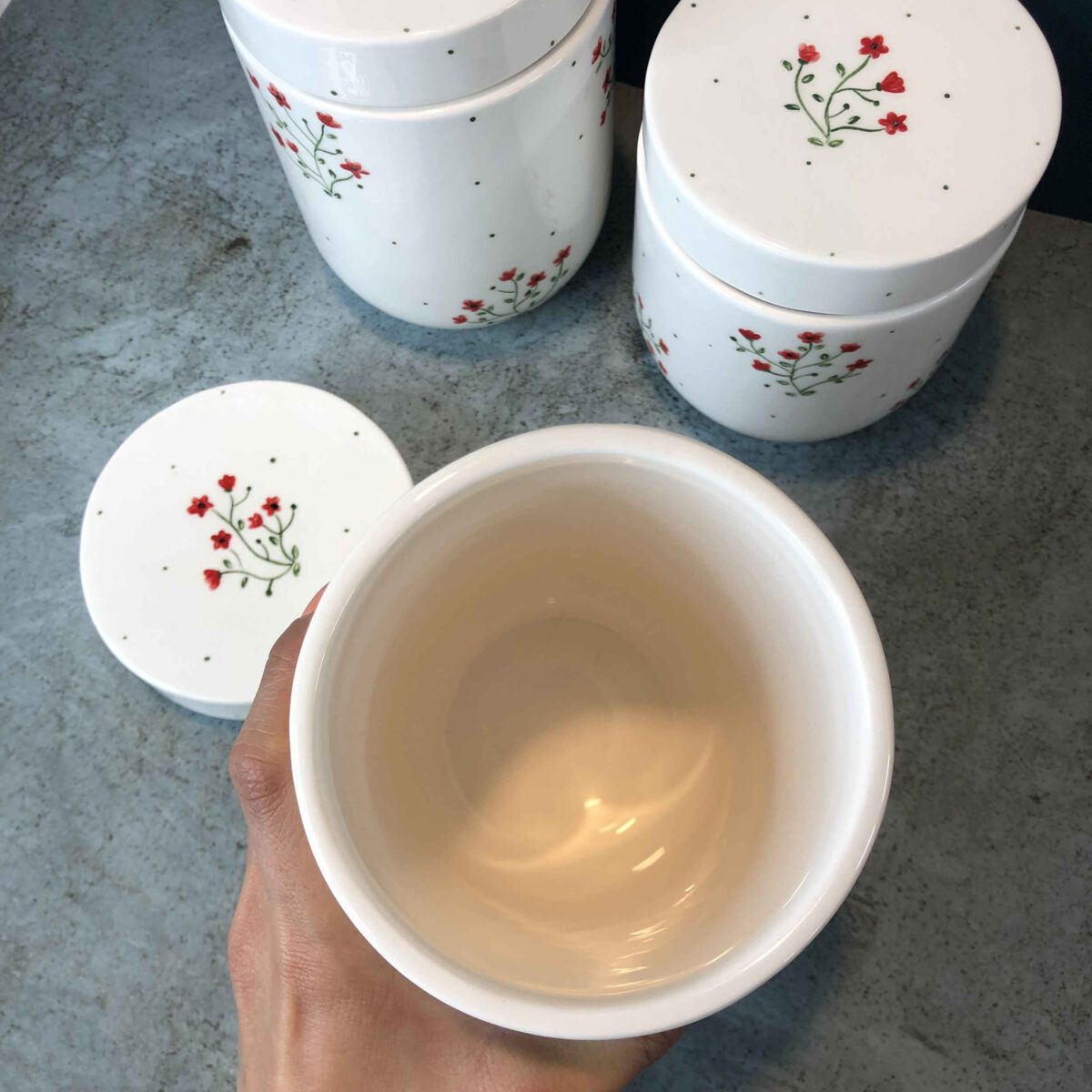 Price and Buy Ceramic Canister Jar with Flower Design Set of 3 - Image 3