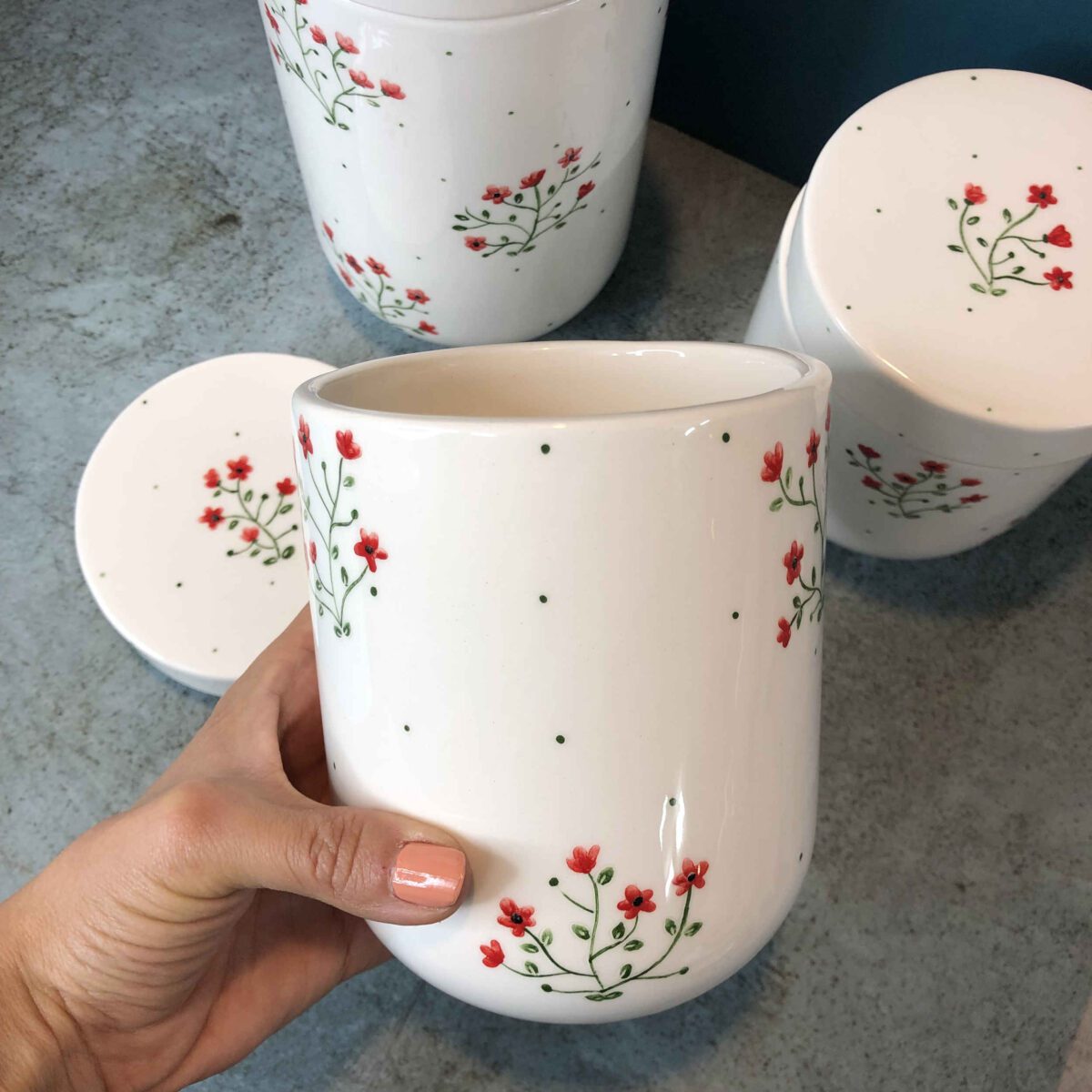 Price and Buy Ceramic Canister Jar with Flower Design Set of 3 - Image 5