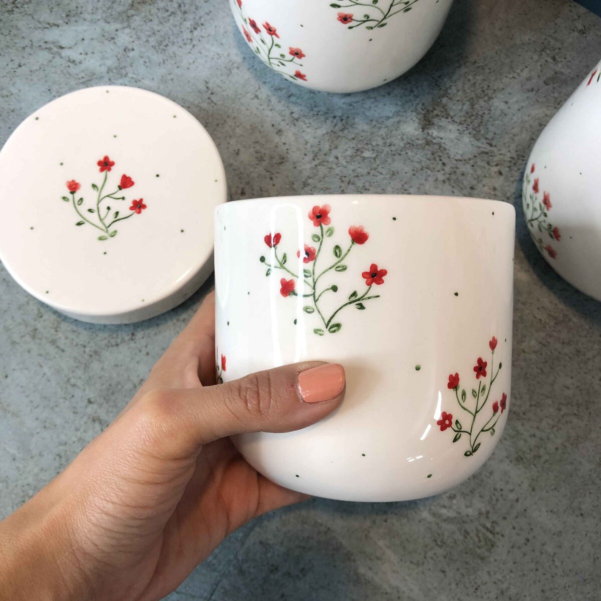 Price and Buy Ceramic Canister Jar with Flower Design Set of 3 - Image 6