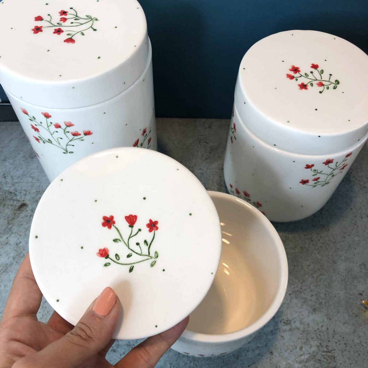 Price and Buy Ceramic Canister Jar with Flower Design Set of 3 - Image 7