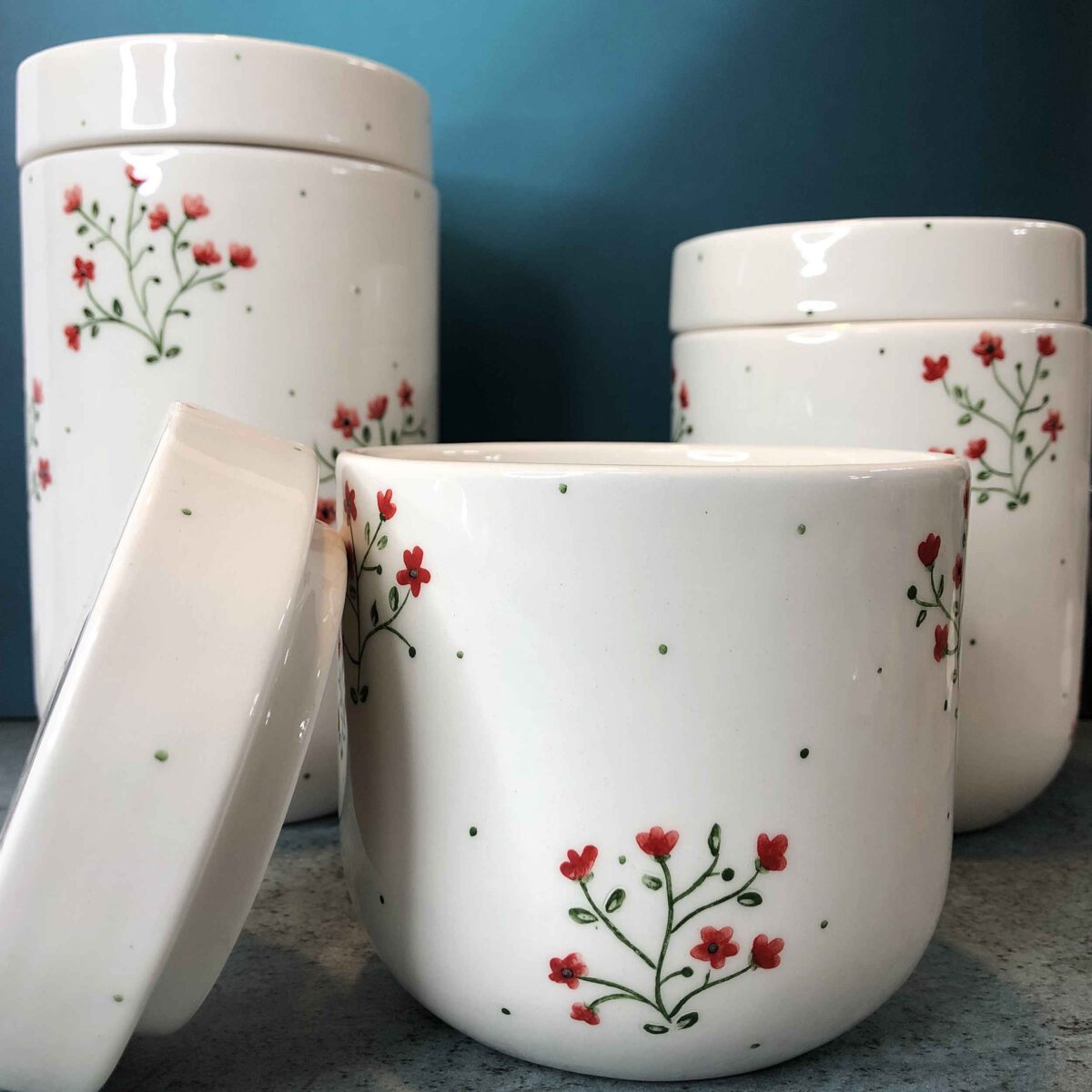 Price and Buy Ceramic Canister Jar with Flower Design Set of 3 - Image 8