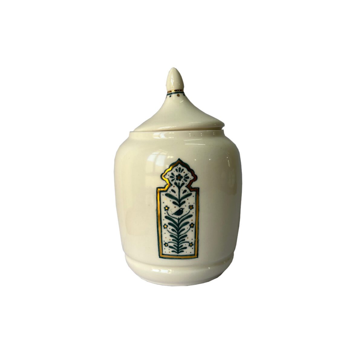 Price and Buy Ceramic Canister Jar with Hand Painting Floral & Bird Design