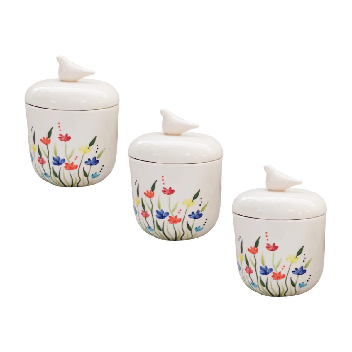 Price and Buy Ceramic Canister Jar with Hand Painting Flower Design Set of 3