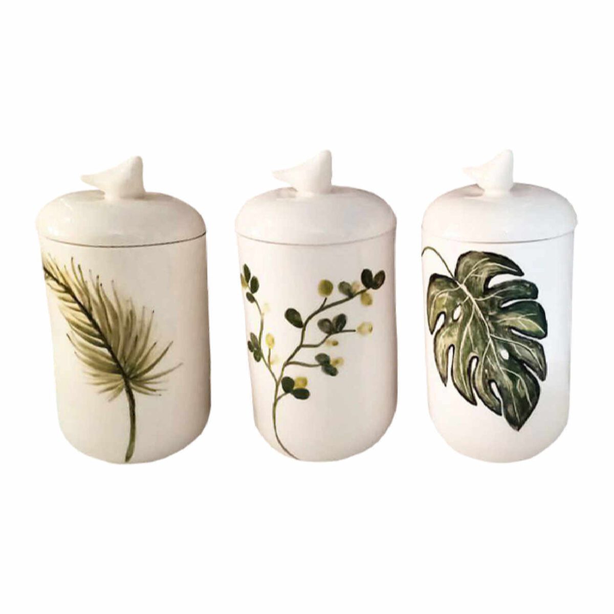 Price and Buy Ceramic Canister Jar with Hand Painting Leaf Design Set of 3