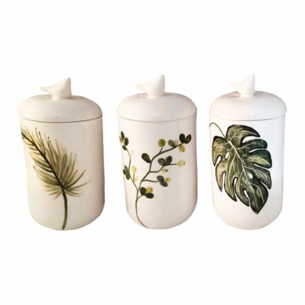 Price and Buy Ceramic Canister Jar with Hand Painting Leaf Design Set of 3_69005f4deb319.jpeg Price and Buy Ceramic Canister Jar with Hand Painting Leaf Design Set of 3