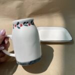 Price and Buy Ceramic Mug and Saucer Set, Hand-Painted Blossom & Leaf Border Pattern - Image 3