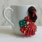 Price and Buy Ceramic Mug – Handmade Doll Design Girl in Red - Image 3