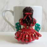 Price and Buy Ceramic Mug – Handmade Doll Design Girl in Red - Image 4