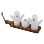 Price and Buy Ceramic Salt & Pepper Shakers Set with Wooden Stand – Cactus Design
