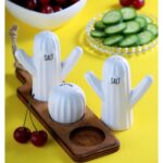 Price and Buy Ceramic Salt & Pepper Shakers Set with Wooden Stand – Cactus Design - Image 3