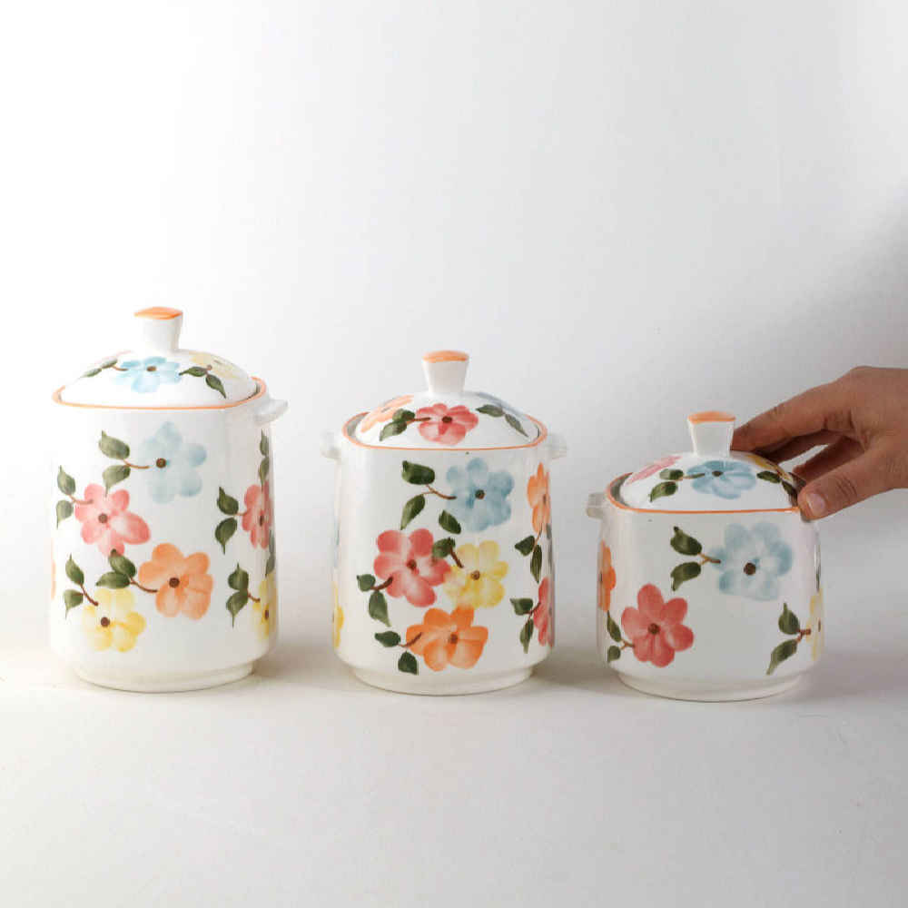 Price and Buy Ceramic Storage Jar – Stylish Storage for Coffee, Tea, & More, Flower Design (3x) - Image 3
