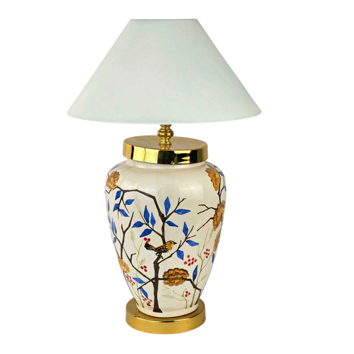 Price and Buy Ceramic Vase Table Lamp Handcrafted Oriental Style with Birds & Flowers Design