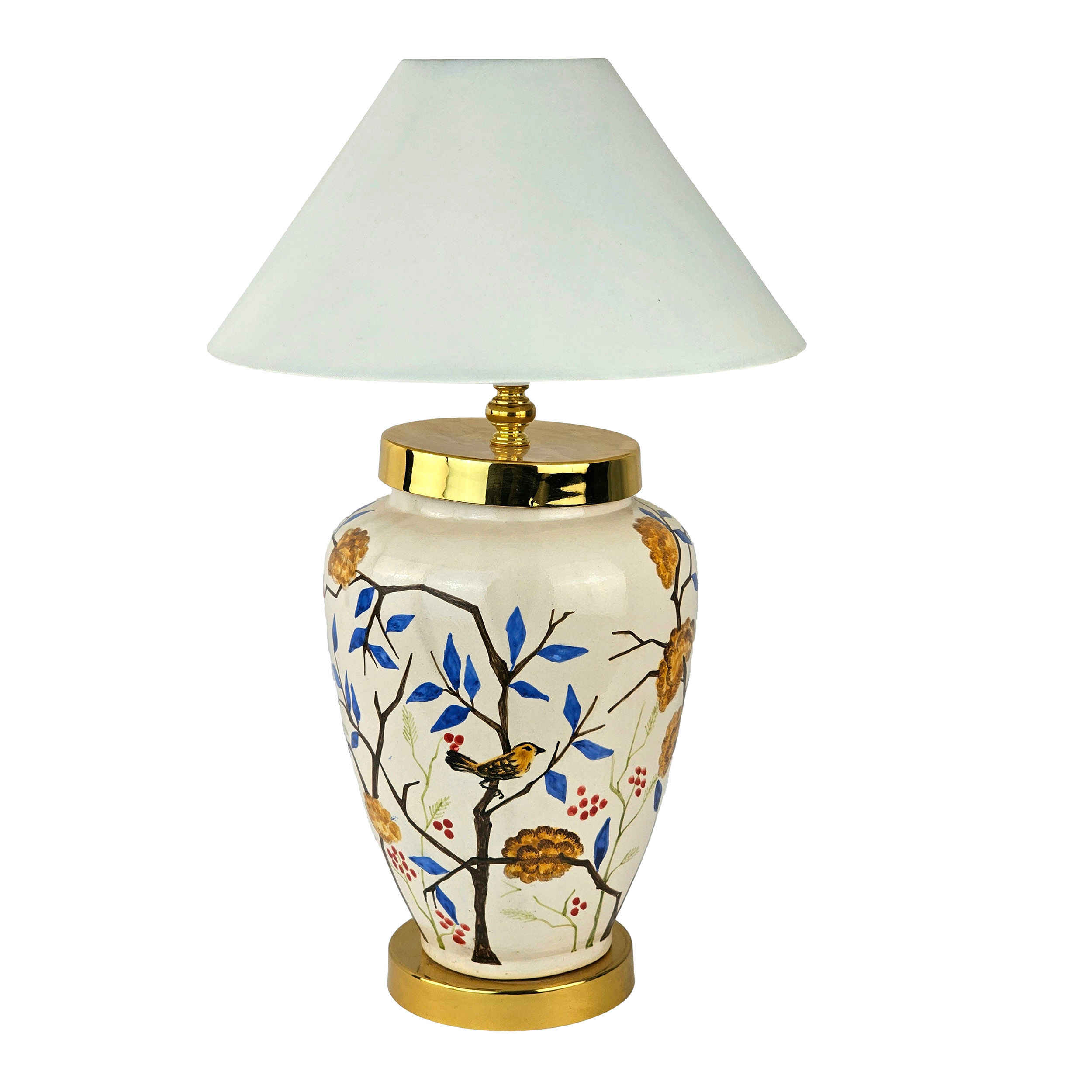 Price and Buy Ceramic Vase Table Lamp Handcrafted Oriental Style with Birds & Flowers Design