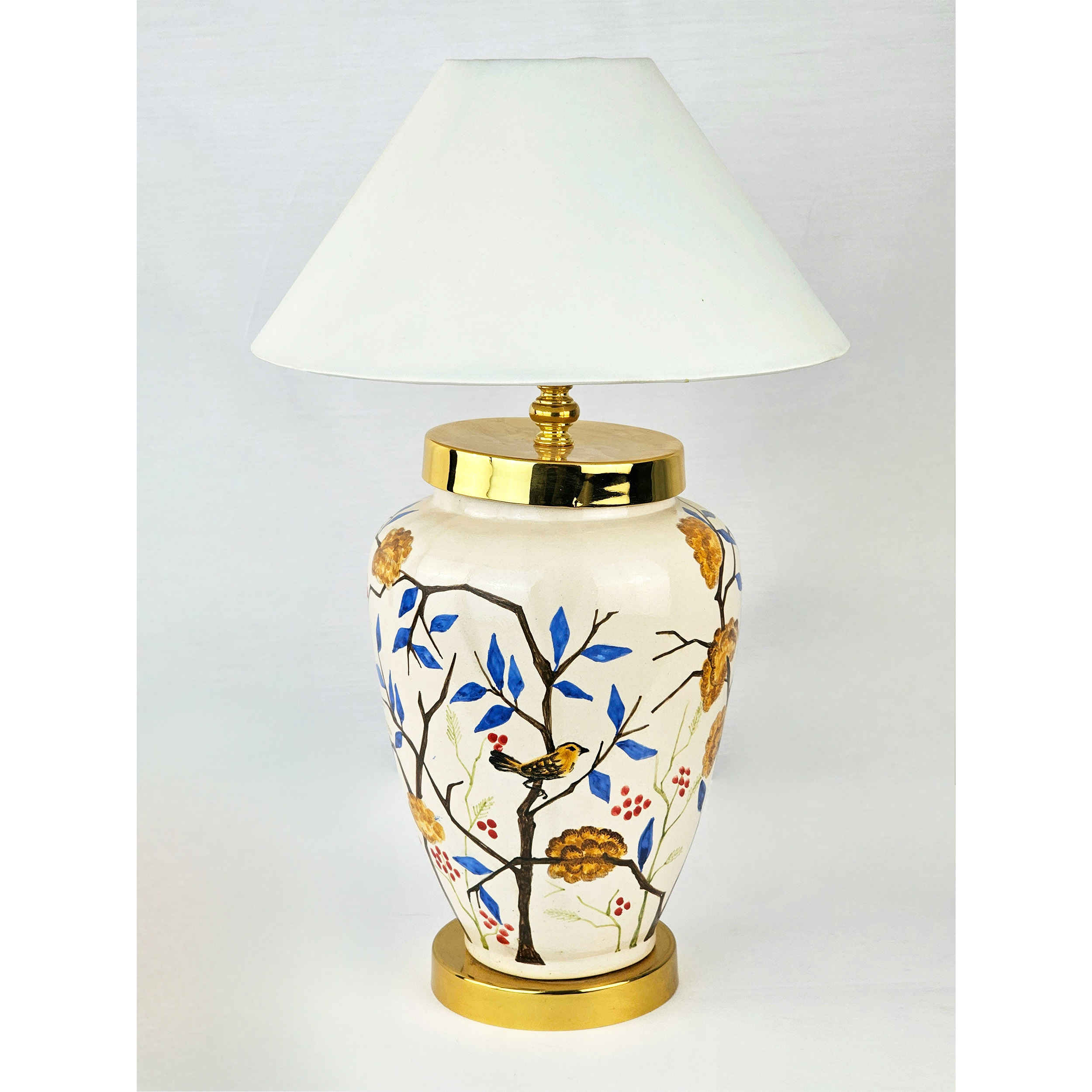 Price and Buy Ceramic Vase Table Lamp Handcrafted Oriental Style with Birds & Flowers Design - Image 3