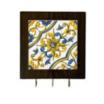 Price and Buy Ceramic Wall Key Holder – with Wooden Frame & Intricate Floral Design in Yellow