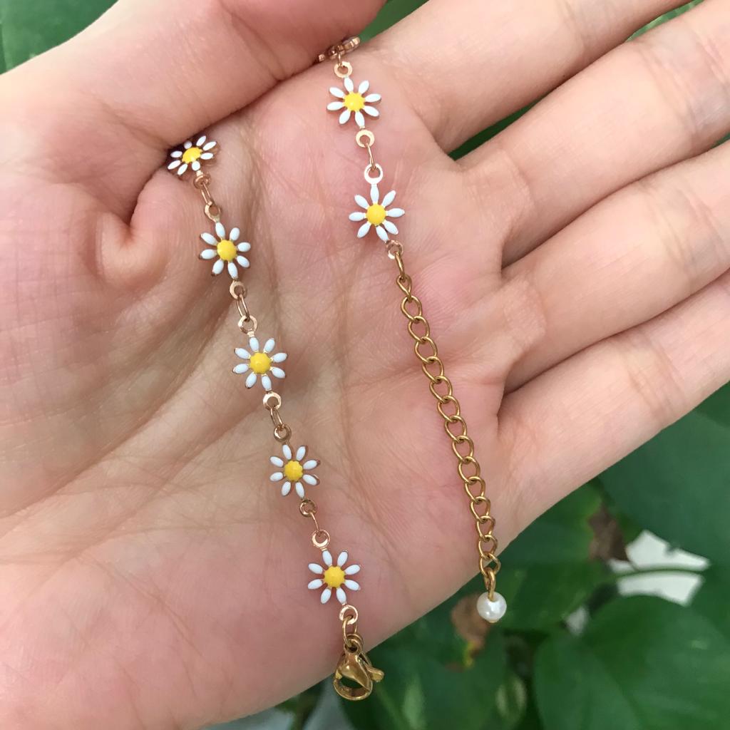 Price and Buy Chain Ankle Bracelet with White Sun Flower Design - Image 3