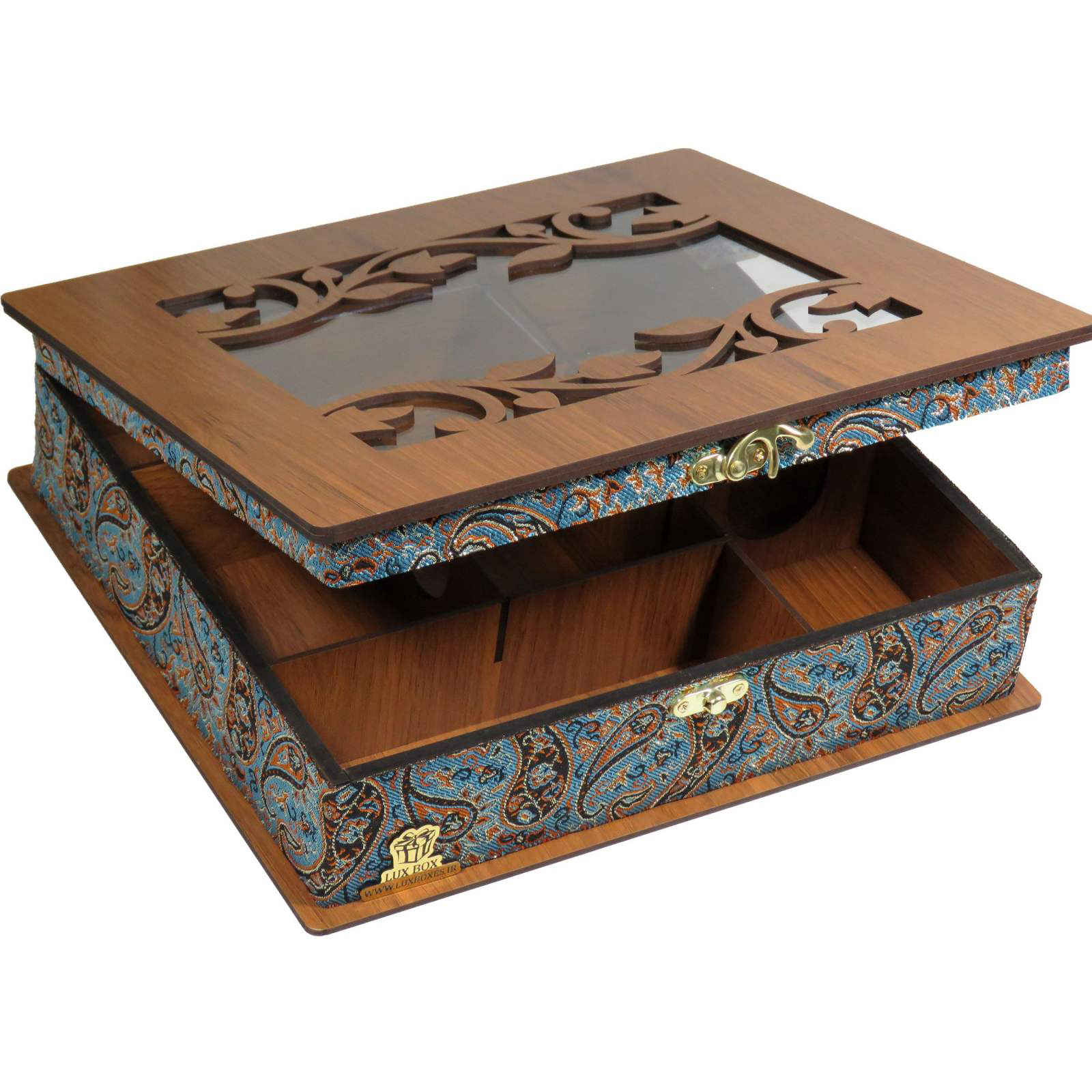 Price and Buy Chest-Style Wooden Tea Bag Box – Termeh Motif LB54 - Image 5