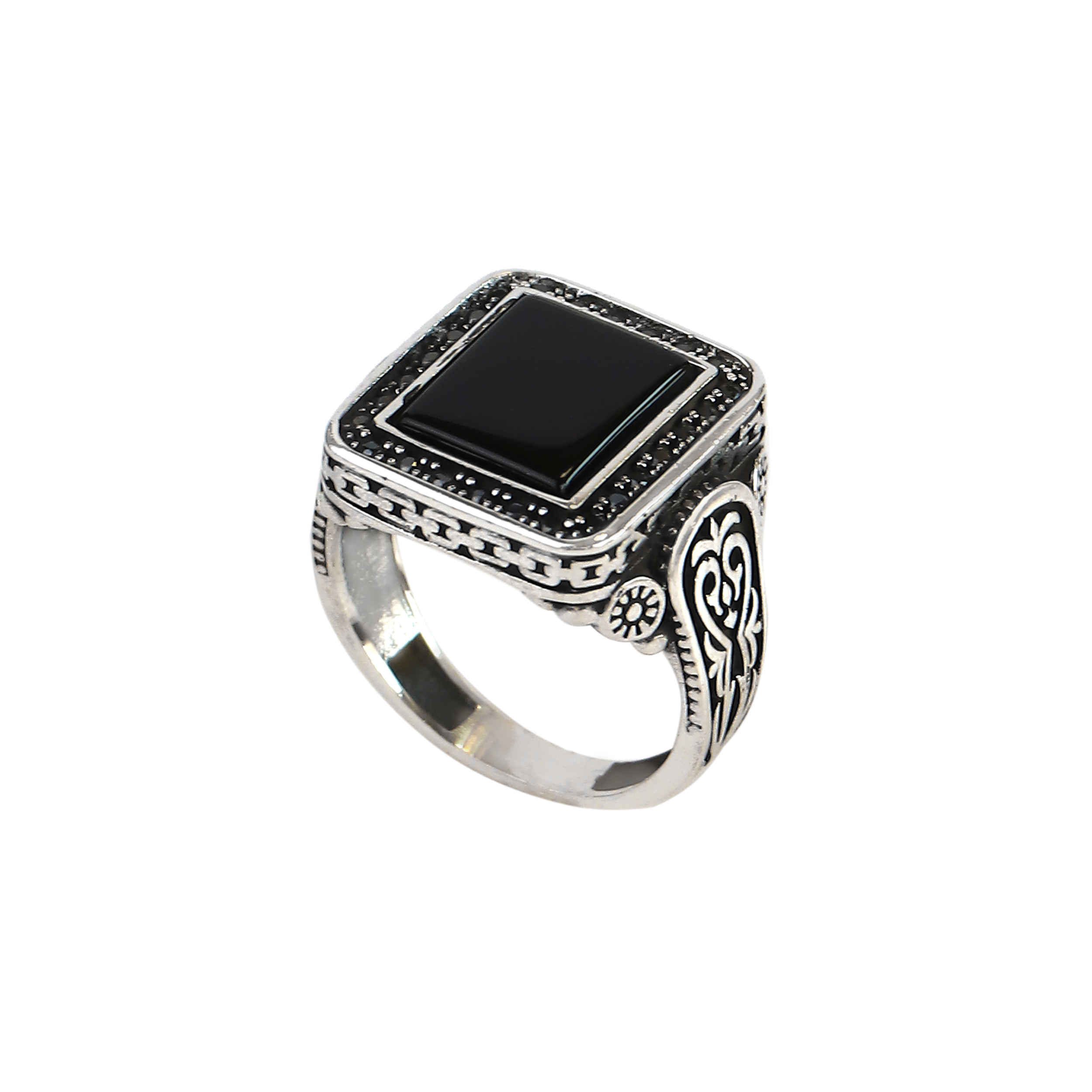 Price and Buy Classic Persian Silver Ring for Men with Black Gemstone