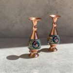 Price and Buy Copper and Mina Kari Vase with Gol-o-Morgh Design, Size 16 (2Pcs)
