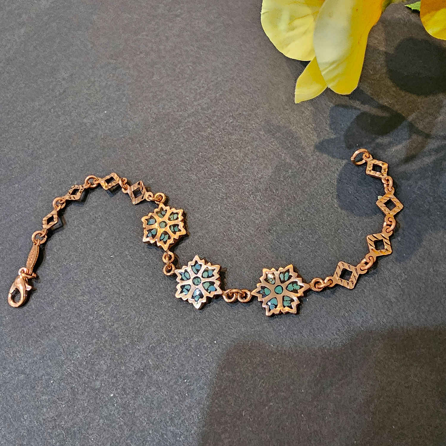 Price and Buy Copper Bracelet – Floral Turquoise Model - Image 3