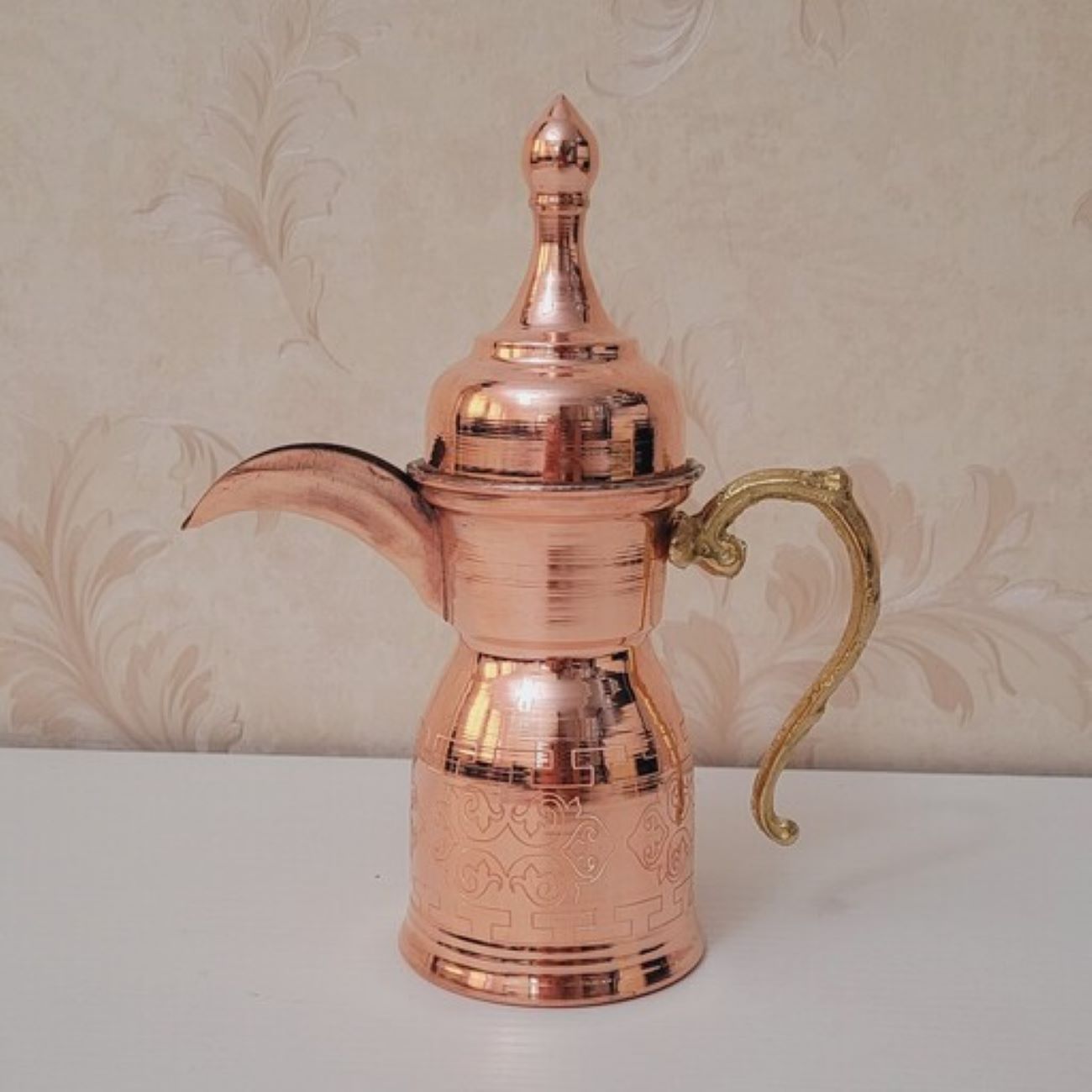 Price and Buy Copper Dallah Coffee Pot for Brewing Qahwa & Arabic Coffee – Model Aliyeh