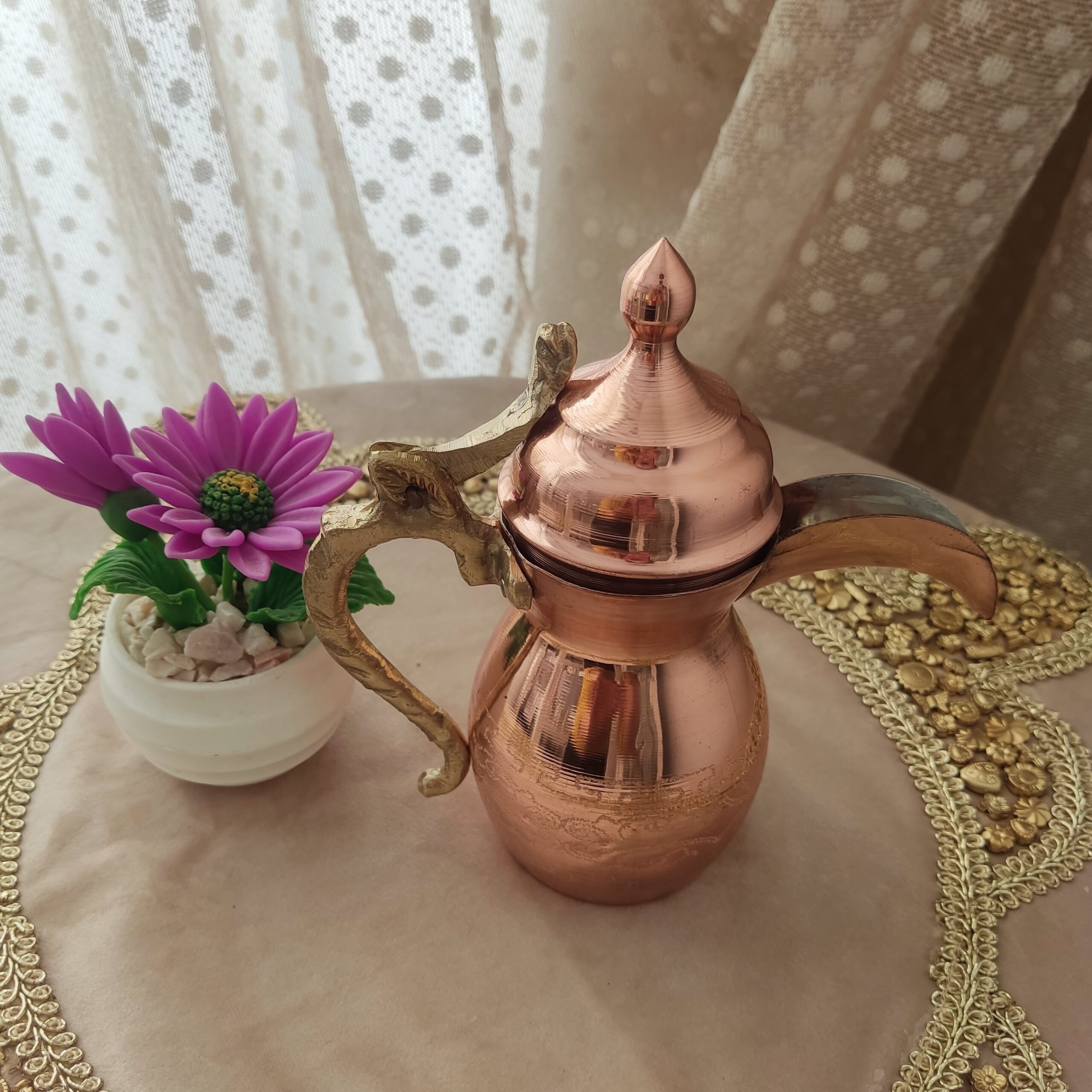 Price and Buy Copper Dallah Coffee Pot for Brewing Qahwa & Arabic Coffee, Tinned Inside with Brass Handle - Image 4