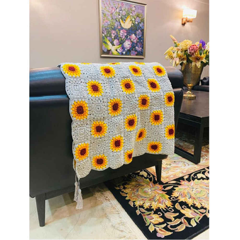 Price and Buy Crochet Throw for Sofa and Bed Checkered Bohemian Sunflower