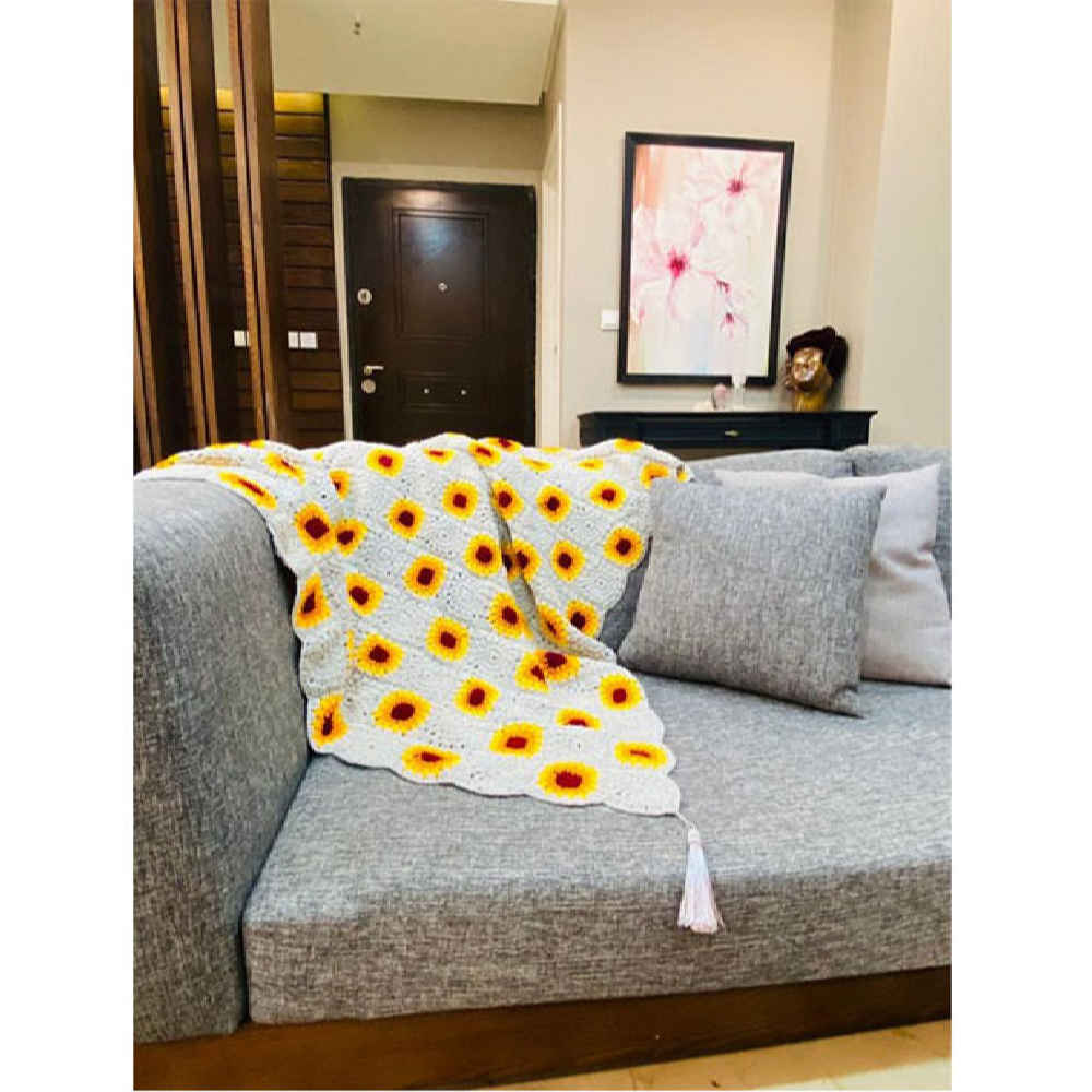Price and Buy Crochet Throw for Sofa and Bed Checkered Bohemian Sunflower - Image 4