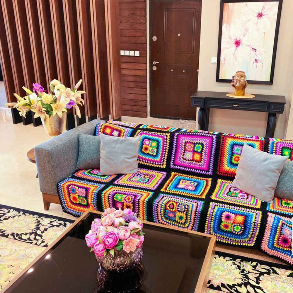 Price and Buy Crochet Throw for Sofa and Bed Checkered Bohemian Yas