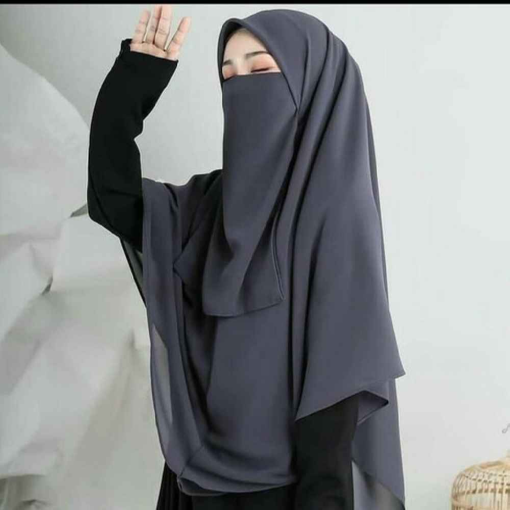 Price and Buy Dark Gray Islamic Crepe Scarf & Half Niqab Set for Women - Image 4