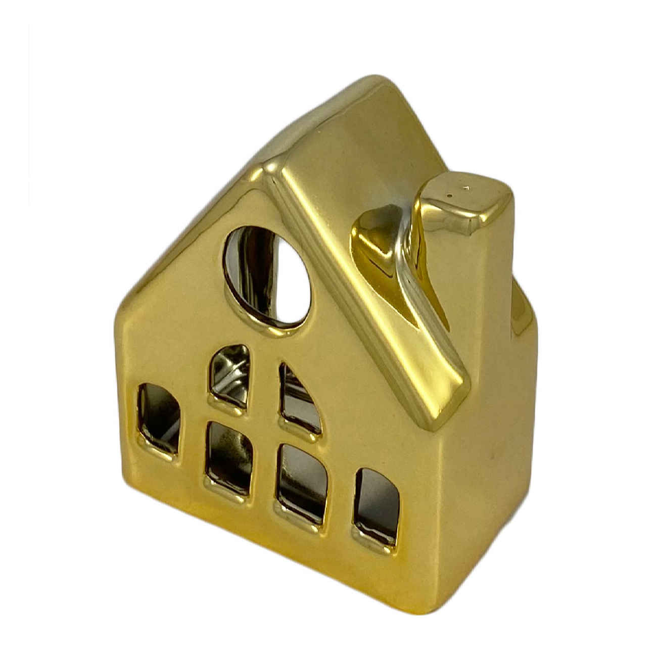 Price and Buy Decorative Ceramic Candle Holder with Cottage Design in Gold - Image 1