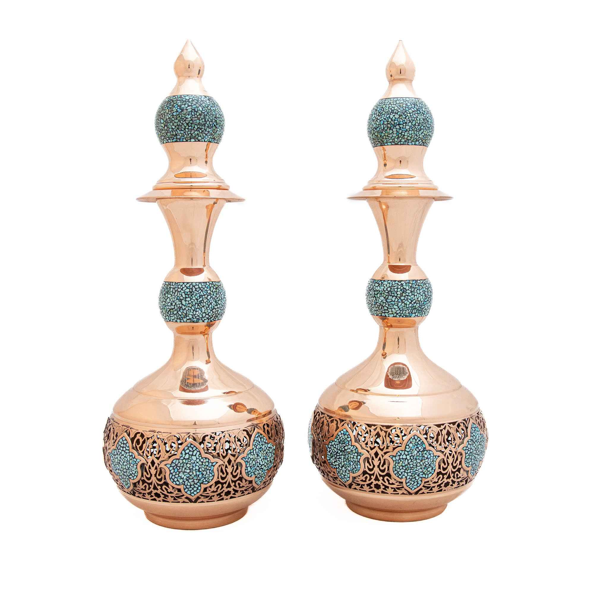 Price and Buy Decorative Copper Bottle Persian Artisan-Crafted Turquoise Inlay Set of 2